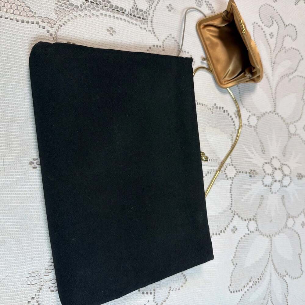 Vintage Harry Levine Black Satin Clutch with Coin Purse 9”/6.5”